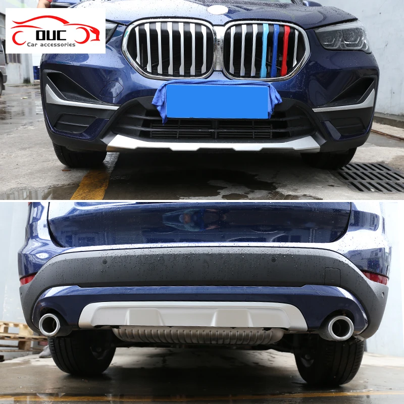 

2 шт. для BMW X1 F48 2020-2021 автомобильные аксессуары Моделирование ABS хромированный Передний + задний бампер диффузор ЗАЩИТА противоскользящая пластина отделка