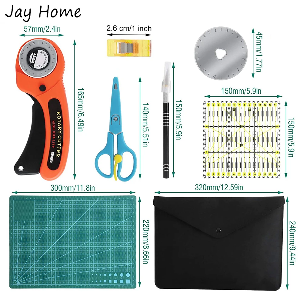 Rotary Cutter Kit with Cutting Mat Patchwork Ruler Carving knife Scissors Sewing Clips for Quilting Leather Sewing Accessories