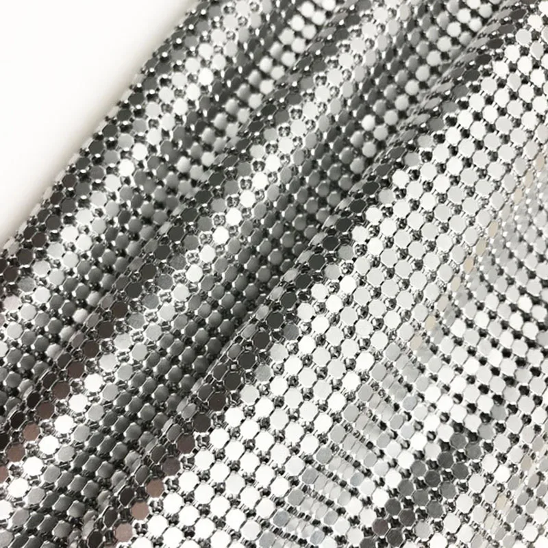 1pc 45*75cm Soft Flexible Silver Aluminum Chainmail Fabric Metal Sequin Mesh Fabric for Clothing Curtains