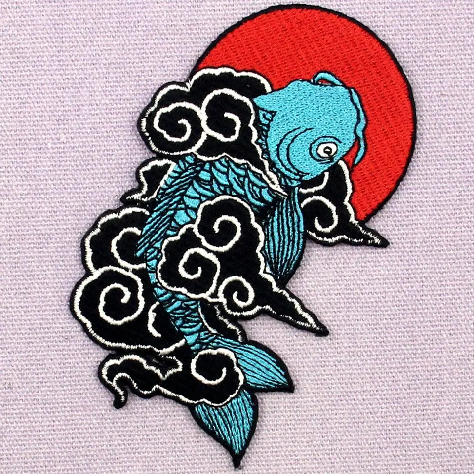 Embird patches Embroidered patches for hats Japanese Koi Fish ceo-friendly handmade 3D iron on applique large patch