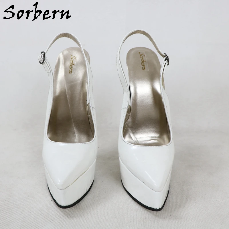 Sorbern białe Slingback kobiety buty Pump 20Cm wysoki obcas platformy szpiczasty palce poślizgu na lato w stylu buty na zamówienie 18Cm obcasy