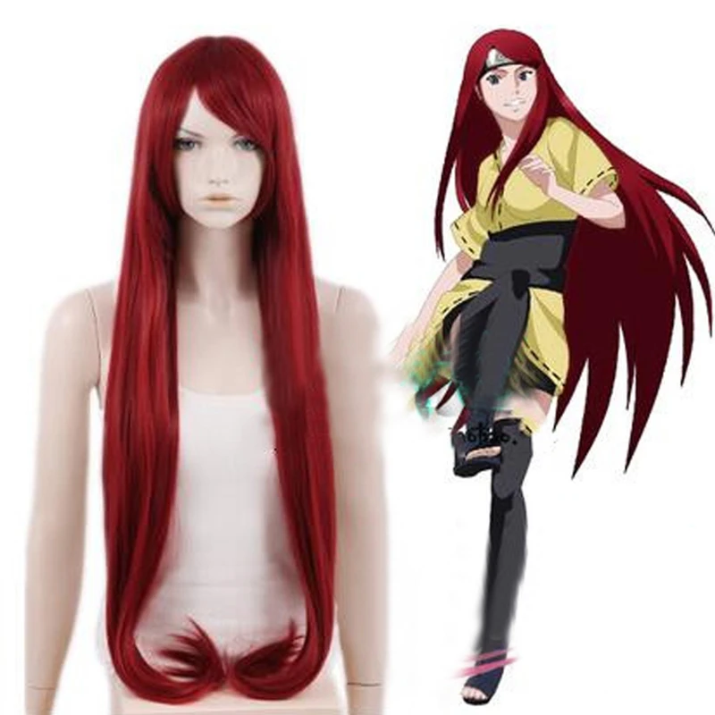 

Anime Kushina Uzumaki 100cm Long Wine Red Synthetic Hair Full Bangs Cosplay Wig + Free Wig Cap