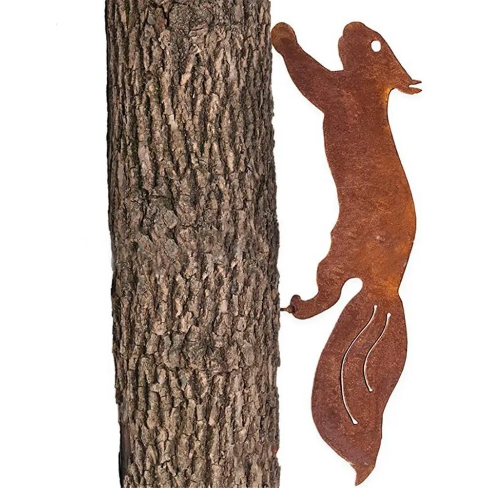 Metal Squirrel Silhouette Rusty Squirrel Art Tree Decor Cute Running Squirrel Statue Ornament Animal Decoration Outdoor 42x15cm