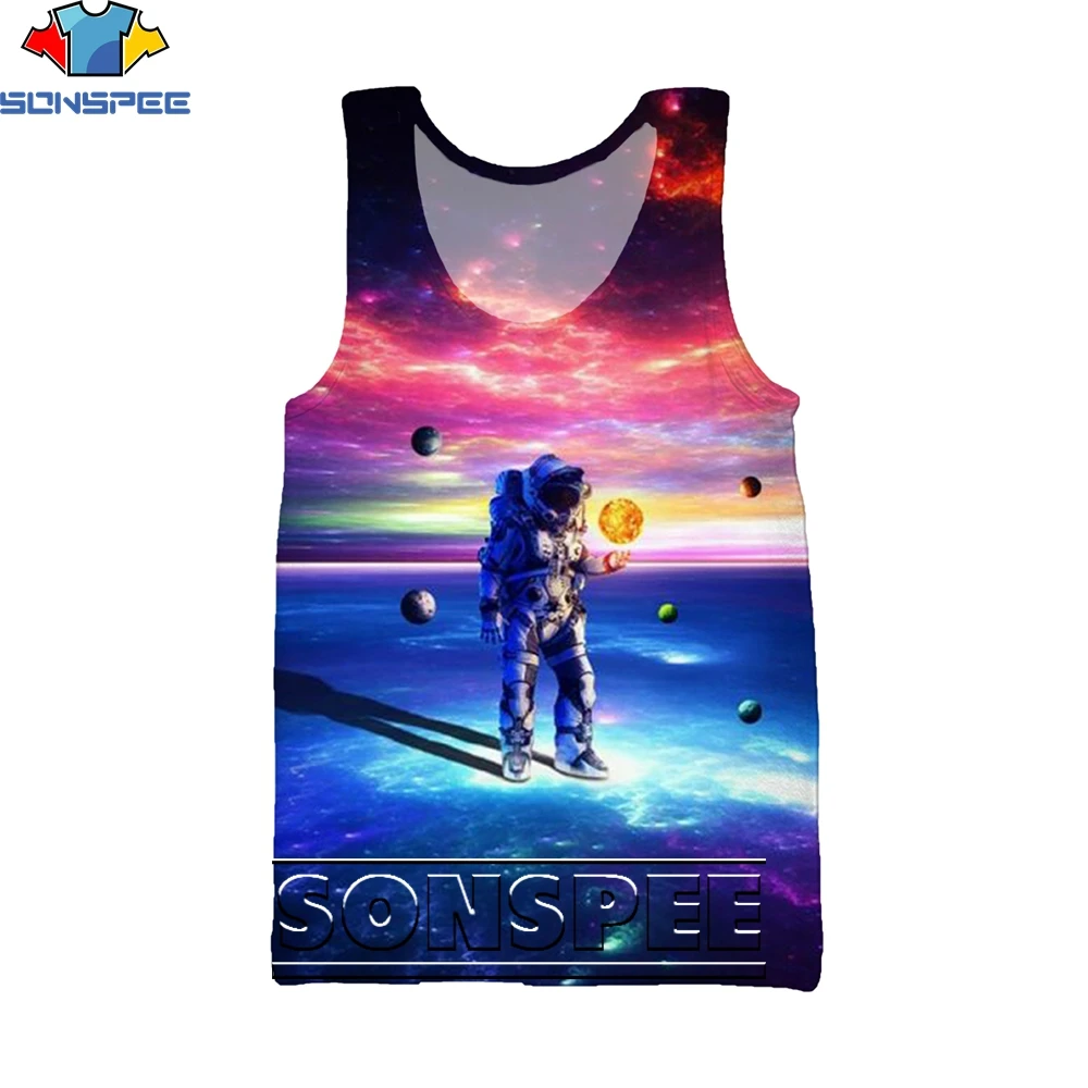 

SONSPEE 3D Printed Astronaut Summer Sleeveless Vest Men/women Fashion Trend Hip-hop Personality Sports All-match Casual Top