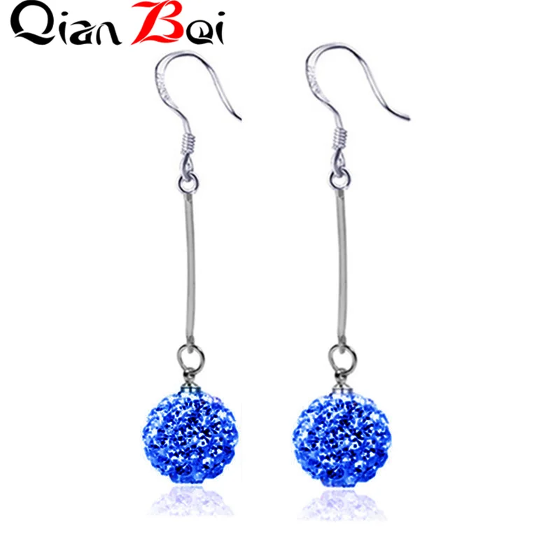 QianBei New Arrival 13 Color Multi Color Ball Crystal Ear Drop Fashion Jewelry Alloy Earrings Crystal Ball Women Hook Earrings