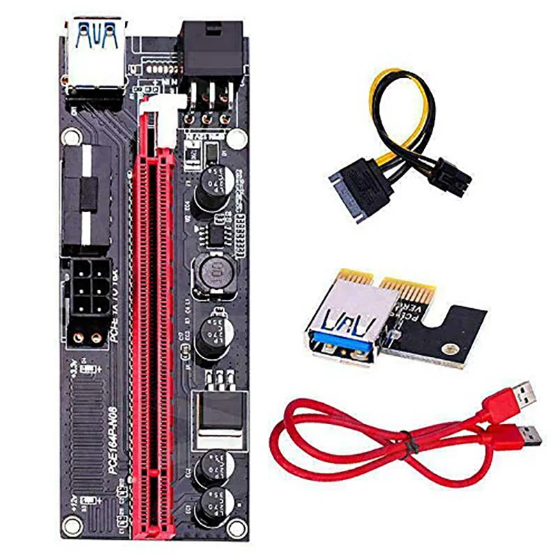 60cm VER009S PCI-E Riser Card PCIE 1X 16X Adapter Dual LED Indicator USB 3.0 Cable 6Pin 4Pin Power for Graphics Card for Mining