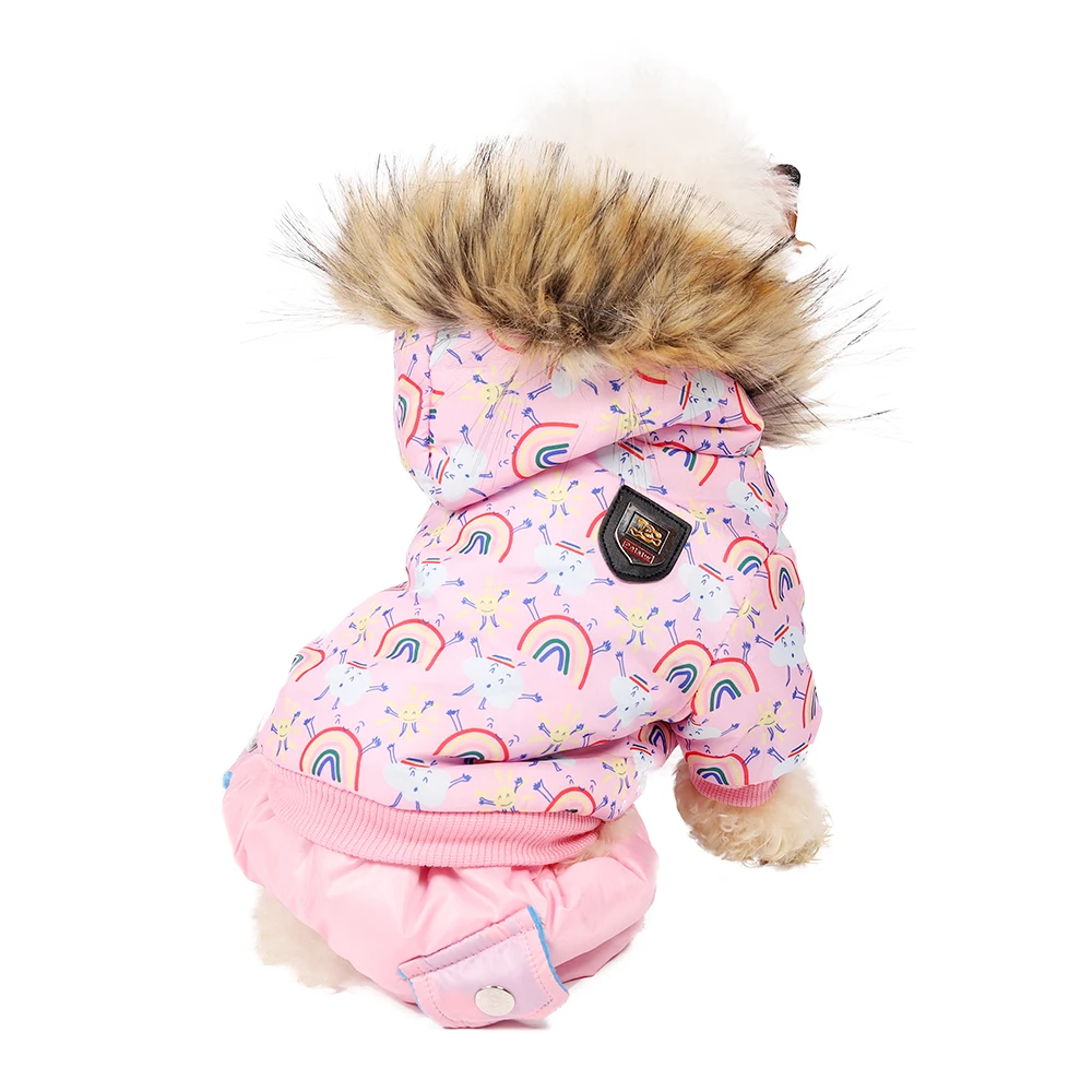 Hooded Cotton Jacket for Pets, Warm Winter Coat, Dog Clothes, Cat and Puppy, Rainbow Pattern, Jumpsuit for Small Dogs, S-XL