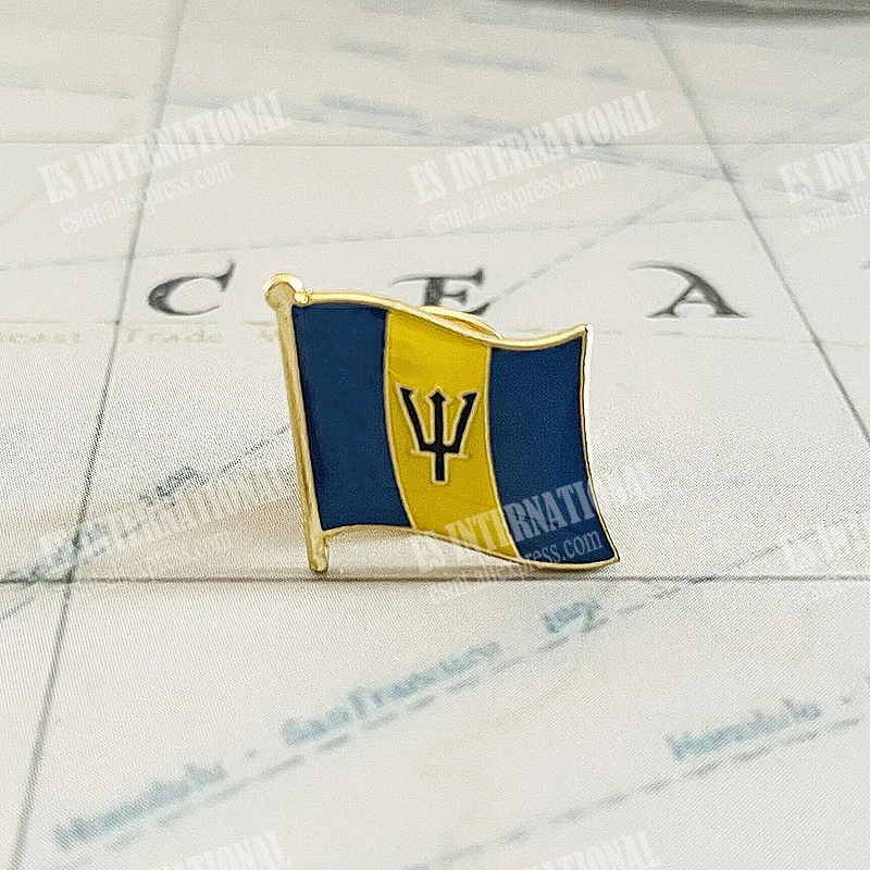 Barbados  National Flag Crystal Epoxy Metal Enamel Badge Brooch  Collection Souvenir Gifts Lapel Pins Accessories  Size1.6*1.9cm