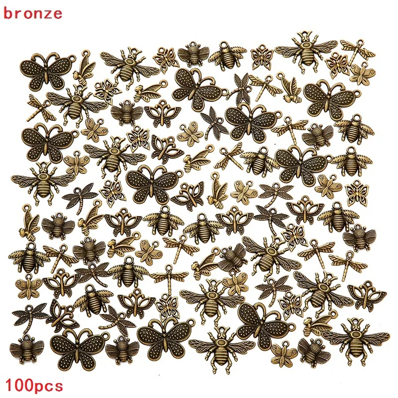 100pcs Mixed Styles Animal Heart Key Crown Charms