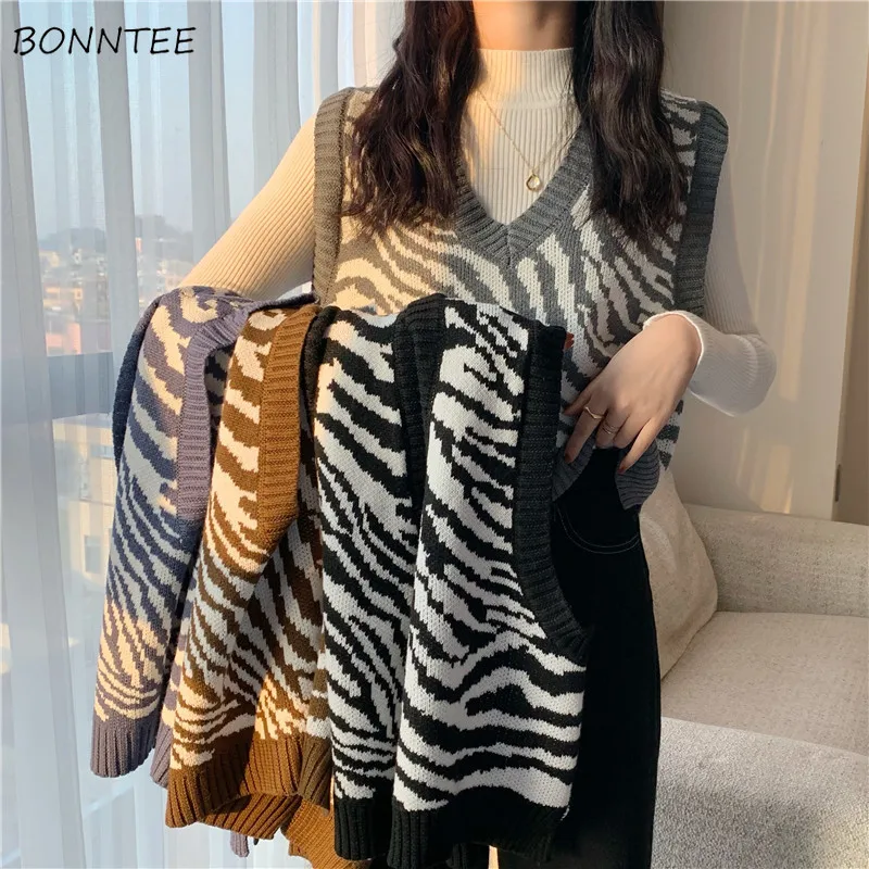 Cropped Sweater Vest Women Autumn Chic Loose New Fashion Female Outerwear Knitted All-match Sleeveless Simple Lady Clothing Ins