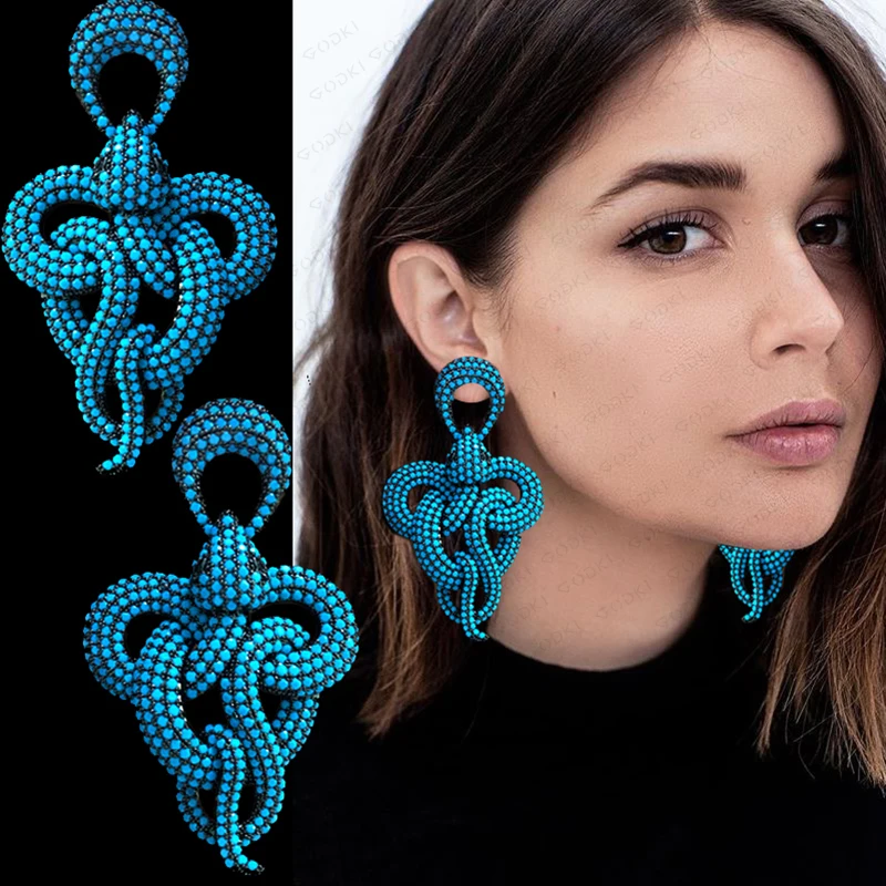 

GODKI Trendy Charms Big Twist Snake Statement Earring For Women Luxury Full Cubic Zircon Wedding Bridal DUBAI Dangle Earring