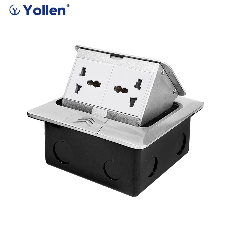 All Metal Panel EUR Standard Pop Up Floor Socket 2 Way Electric Outlet Table Desk Wall Can Install Kitchen Workshop UK/US/FR