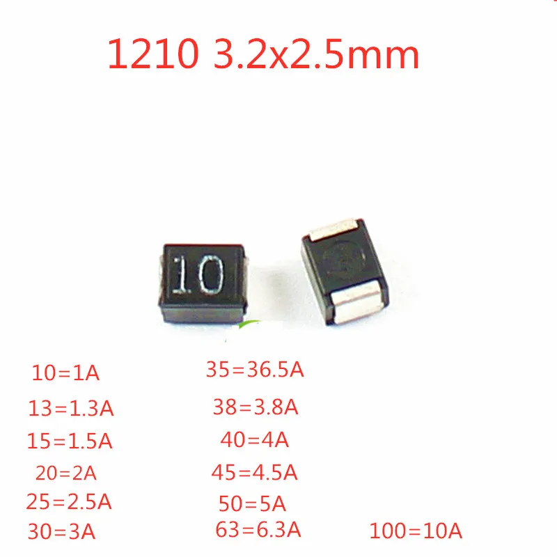 50PCS FUSIBLE 1210 3.2*2.5mm CCP2E 10/13/15/20/25/30/35/38/40/45/50/63/100 72V 1A 2A 3A 5A 6.3A 10A TTE – protecteur de Circuit de puce SMD