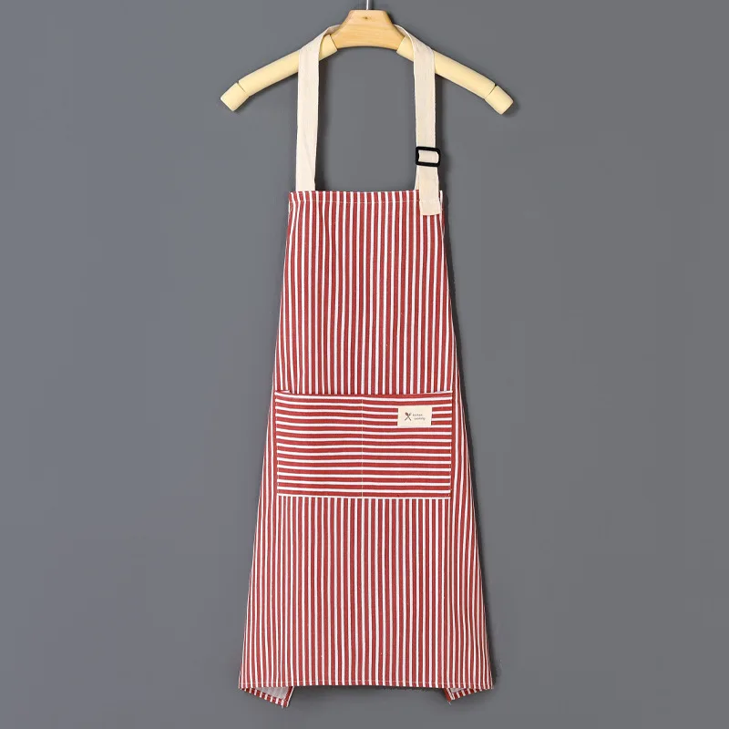 Kitchen Cooking Apron Cotton Linen Stripe Printed Anti-oil Sleeveless Aprons for Men Women Cooking Baking Waist Apron