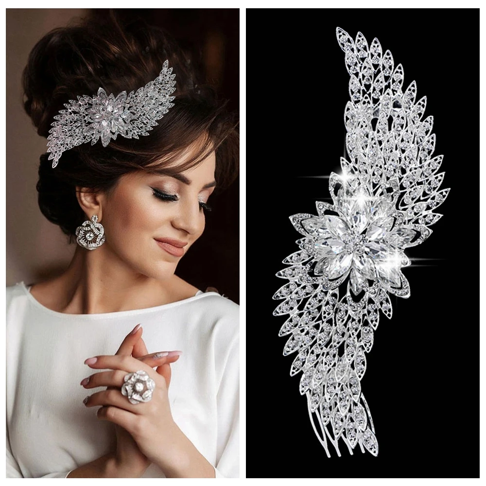 A409 Zilveren Bruiloft Kam Haaraccessoires Legering Flower Bridal Hoofddeksels Prinses Kronen Voor Meisje Vrouwen Tiara Bruid Sieraden