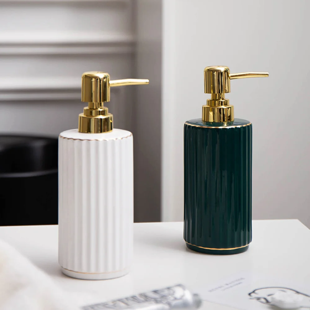 

370ml Soap Dispenser Golden-rim Decor Ceramic Shampoo Bottles Nordic Home Hotel Bathroom Hand Sanitizer Empty Refill Sub-bottle