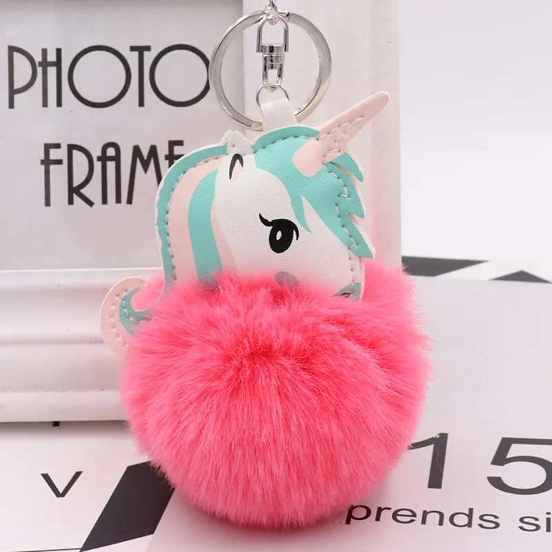 Unicorn Fur Ball Bag Pendant Imitation Rex Rabbit Color Matching Keychain Pony Plush Car Accessories Wholesale