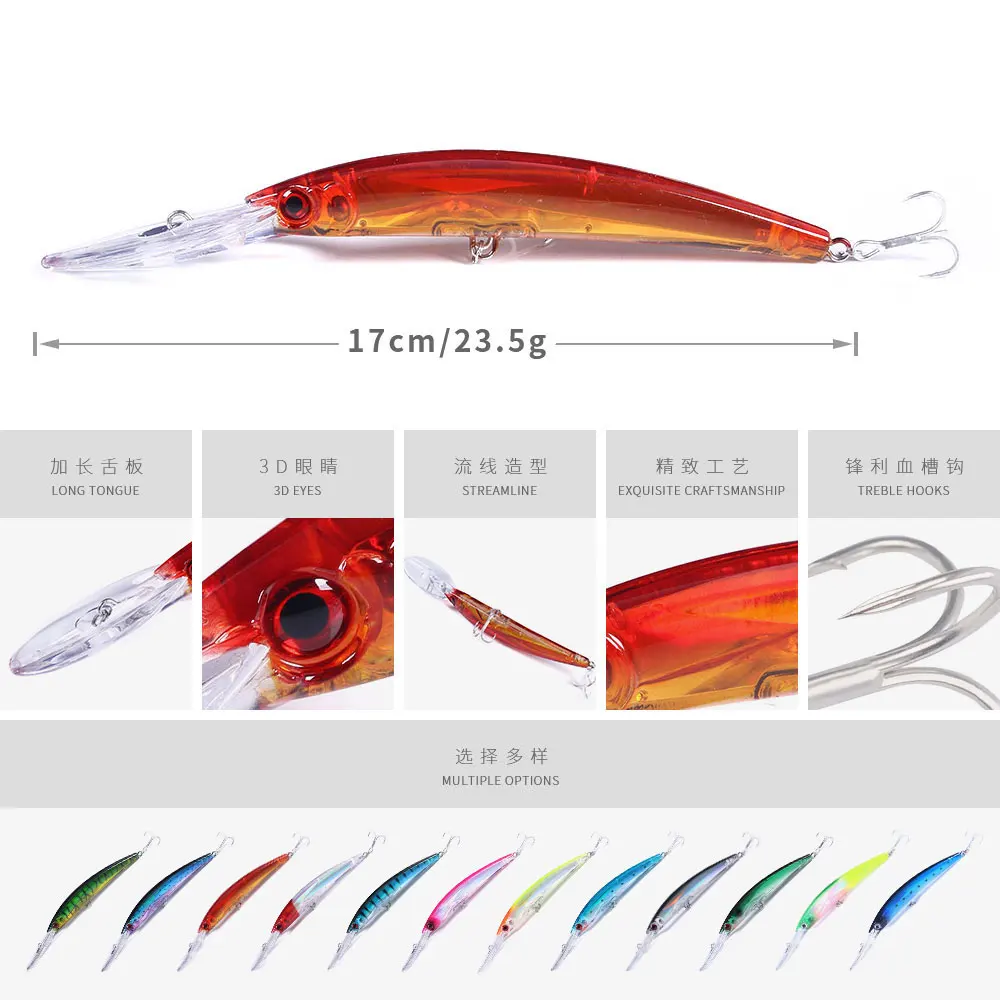 HENGJIA 17cm 23.5g Minnow Fishing Lure Laser Artificial Bait 3D Eyes Fishing Wobblers Bait Crankbaits Fishing Tackle Diving 2.5m image 6