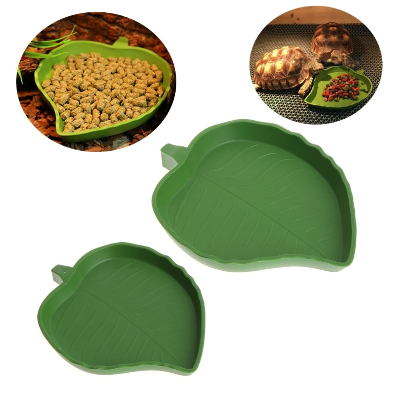 New New Reptile Water Food Dish Bowl Plastic Gecko Meal Worm Feeder Leaf Shape 2size