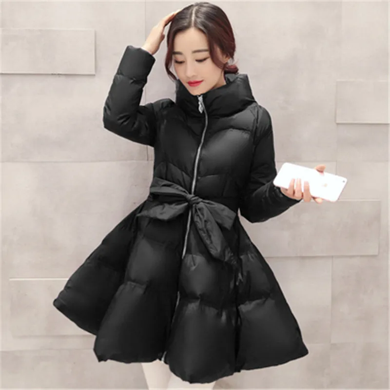 2023 New Fashion Winter Coats Women Warm Outerwear Cotton Padded Jackets Womens Clothing Zipper Belt Parkas Manteau femme xa232