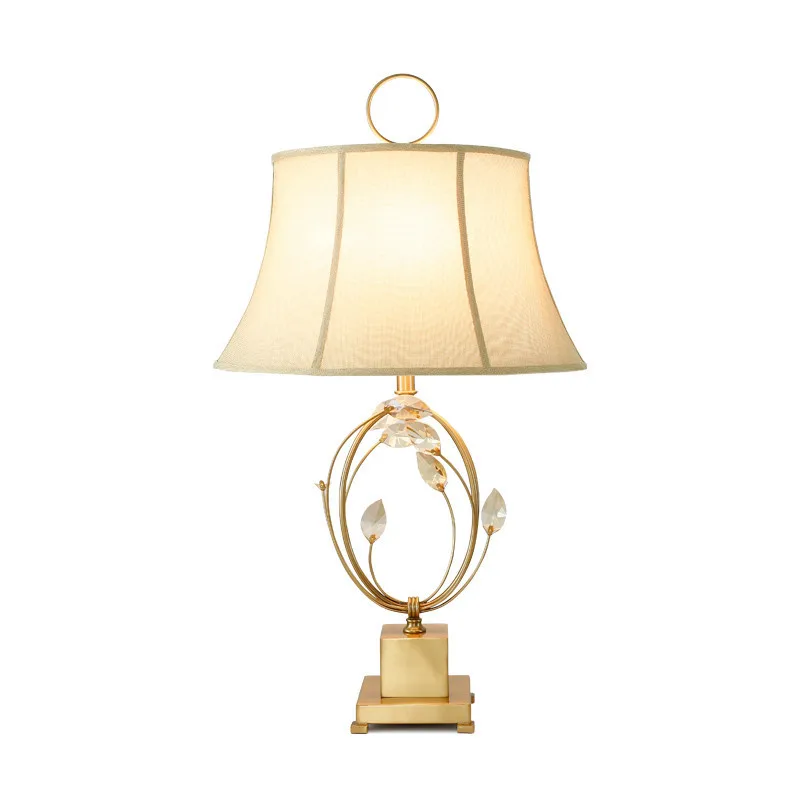 Electroplated Golden Table Lamp for Living Rooom Home Decor European Classical Crystal Desk Light with Cloth Shade LED E27  Bulb