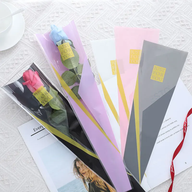 

50pcs/lot Florist Flower Packaging Cellophane Flower Wrapping Paper Single Rose Bag Floral Bag