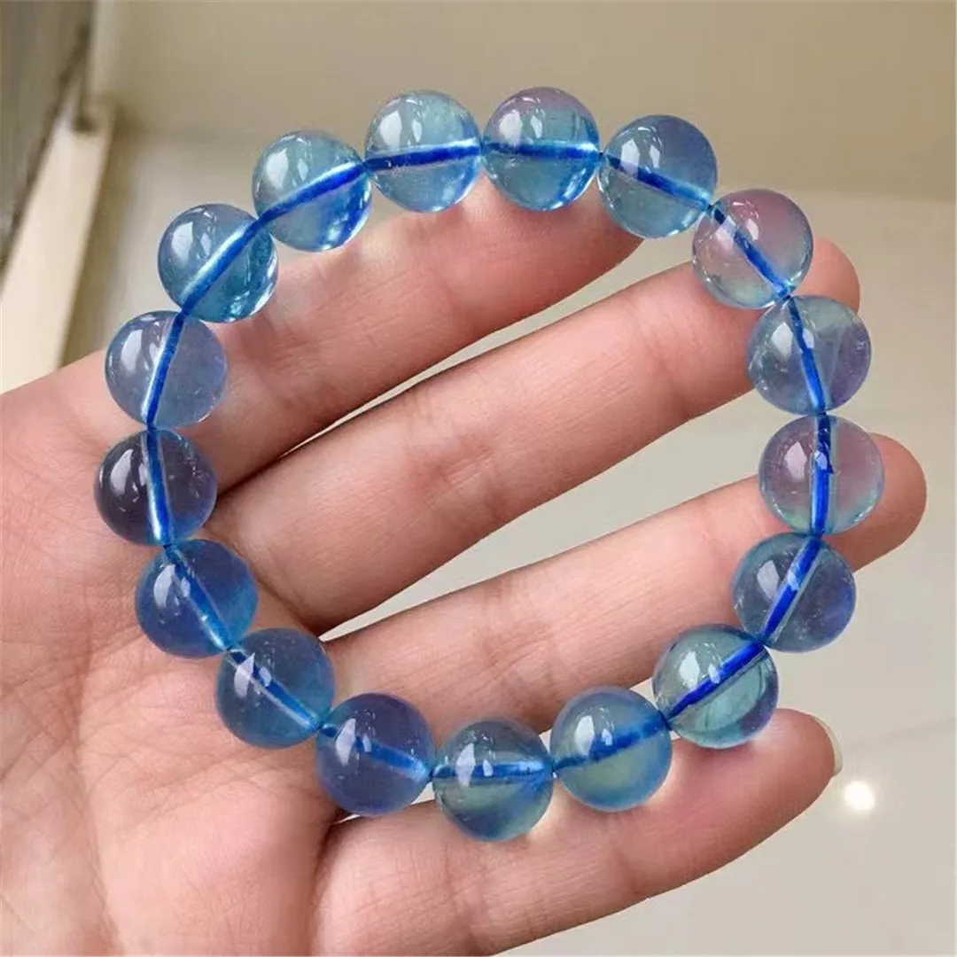 12mm Natural Ocean Blue Aquamarine Bracelet Jewelry For Women Men Healing Luck Gift Crystal Beads Gemstone Stone Strands AAAAA