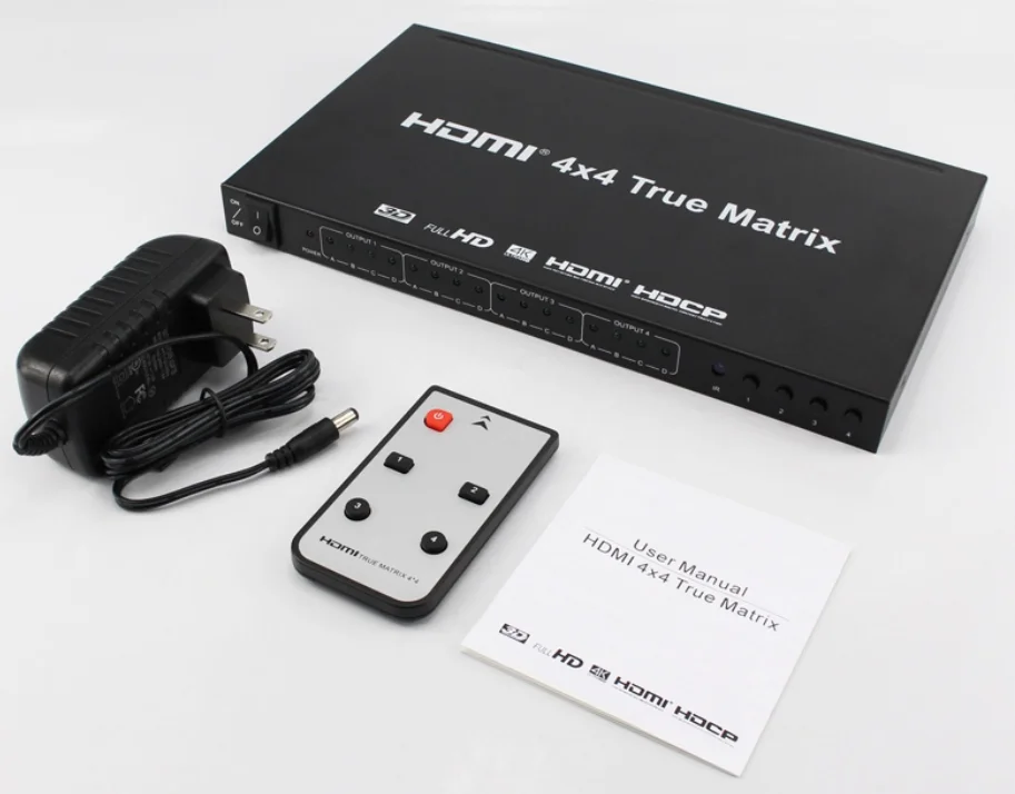 Matriz divisor e interruptor com controle ir, 4k, 4x4, 3d, 4k/30hz, hdmi 1.4, truehd