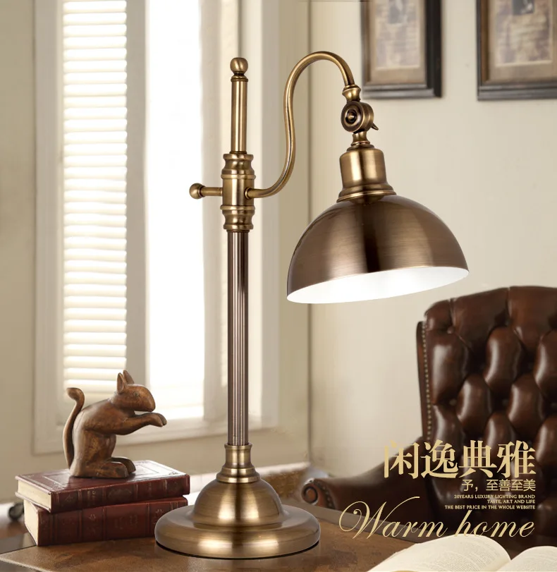 American retro LED table lamp wrought iron plated table lamp Learn to read quality table lamp