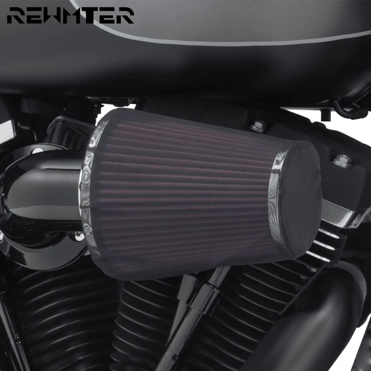 Motocyklowy filtr powietrza Heavy Breather Rain Sock Czarny pokrowiec ochronny do zestawów filtrów powietrza Harley XL48 1200, Touring Softail Dyna