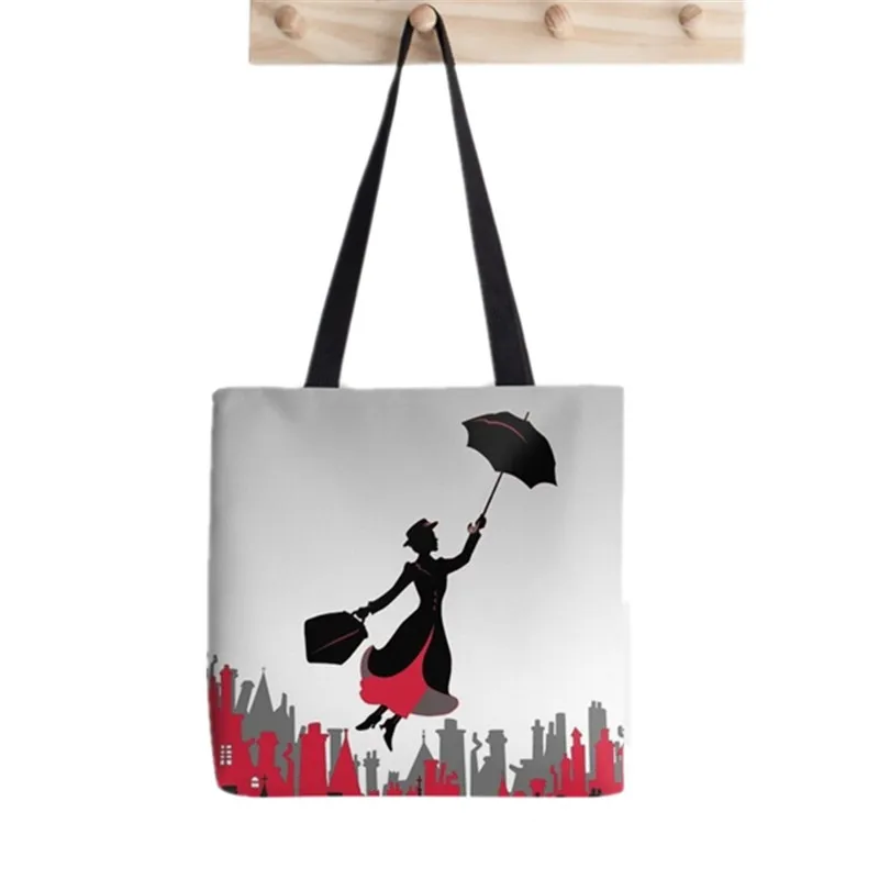 Shopper Mary Poppins Elegant woman Painted Tote Bag women Harajuku shopper handbag girl Shoulder shopping bag Lady Canvas Bag