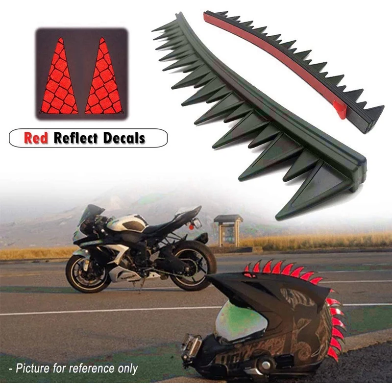 DHBH-Reflective Motorcycle Helmet Mohawk Spikes Rubber with Red Helmet Decals(Helmet Not Included)