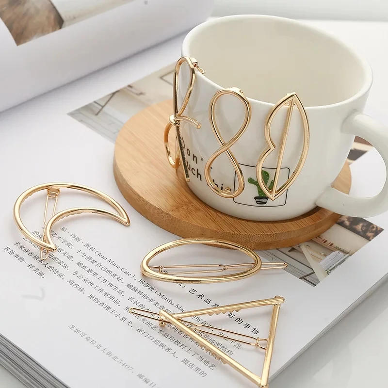 Simple Gold Color Geometric Hair Clips Pin Sweet Hollow Hair Barrette For Women Girl Cat Star Hair Circle Moon Hair Accessories