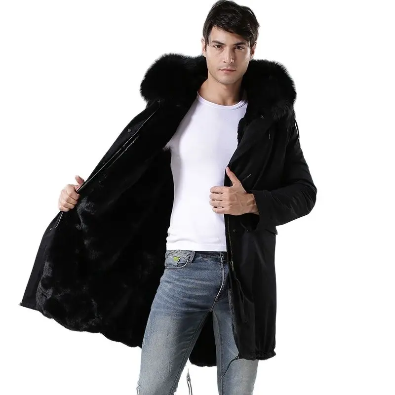 

Mens New Fashion Warm Women Slim Furs Collar Cotton Jacket Black Fur Collar Parka Winter Coat Factory Price