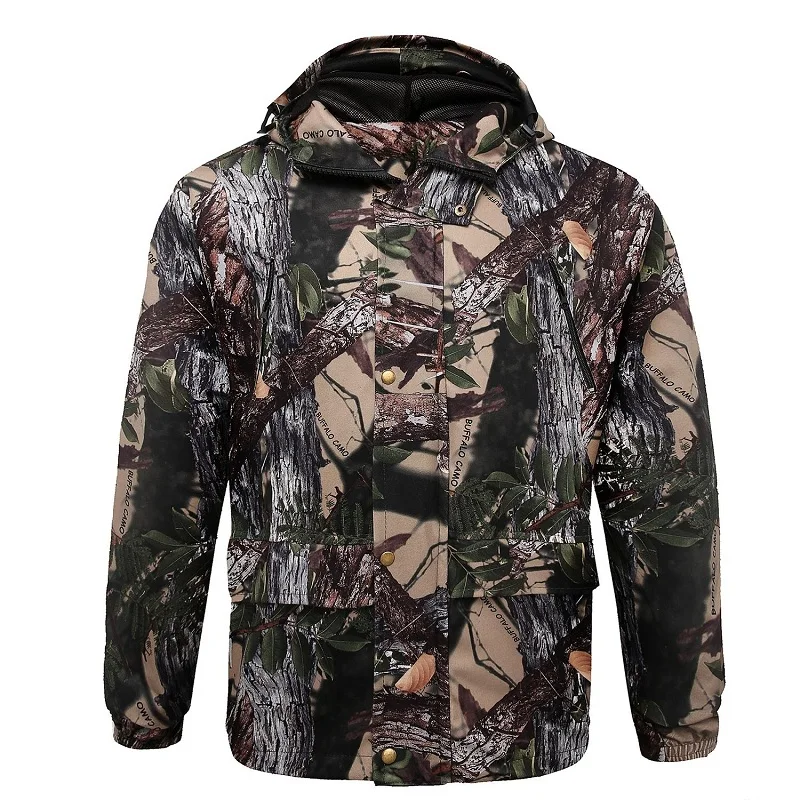 Imagem -03 - Leaves Hunting Suits para Homens Jaqueta com Capuz Calças Babador Camuflagem à Prova de Vento Respirável Observação de Pássaros ao ar Livre Primavera Outono 3d