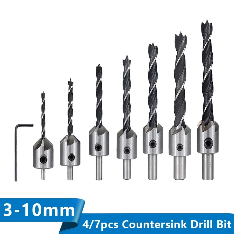 

3 мм-10 мм набор сверл из быстрорежущей стали с зенкером развертка для деревообработки фаски сверло с зенкером для сверления отверстий резак для отверстий винтовое сверло для отверстий