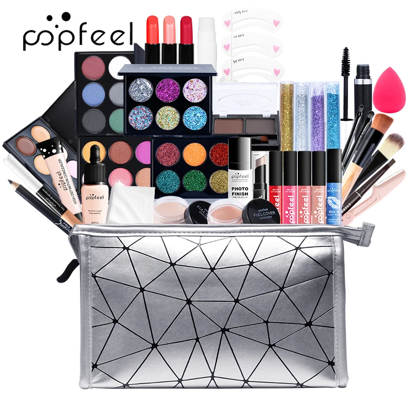 POPFEEL 8-56 pezzi set trucco kit trucco professionale completo ombretto fard fondotinta cipria custodia per trucco cosmetico coreano