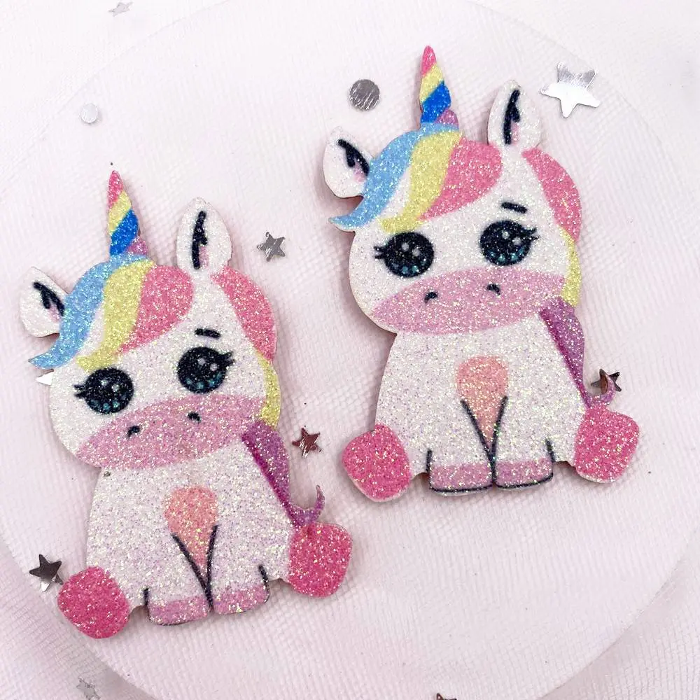 4PCS Felt Fabric Rainbow Glitter Cool  Unicorn Applique Wedding DIY Sewing Patch Hair Bow Accessories DIY Craft Supplies