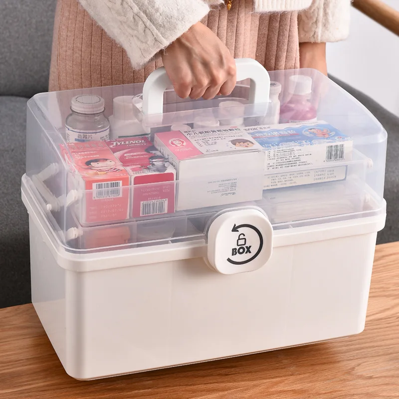 Large Capacity Family Medicine Organizer Box Portable First Aid Kit Medicine Storage Boxes Organizers Plastic Organizing Home