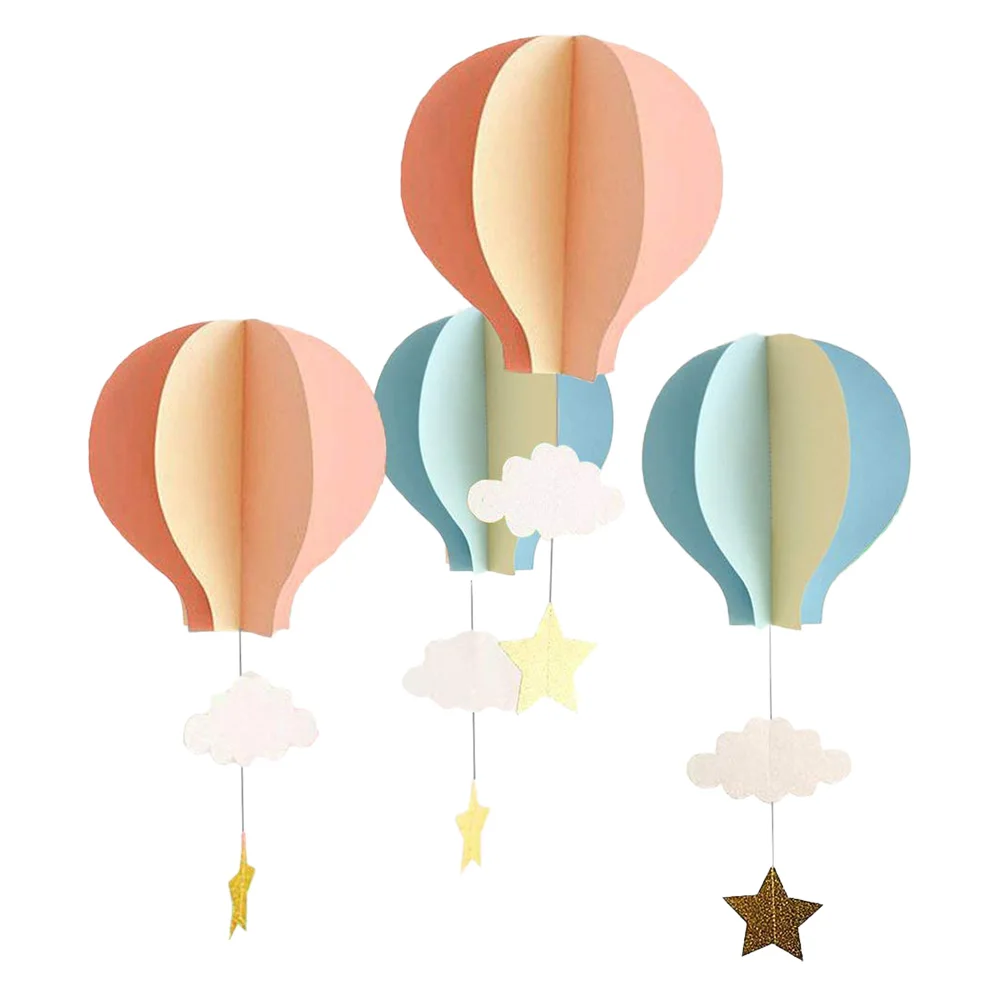 4pcs Kindergarten Window Hanging 3D Paper Hot Air Balloon Cloud Ornaments For Wedding Baby Shower Birthday Party Decorations