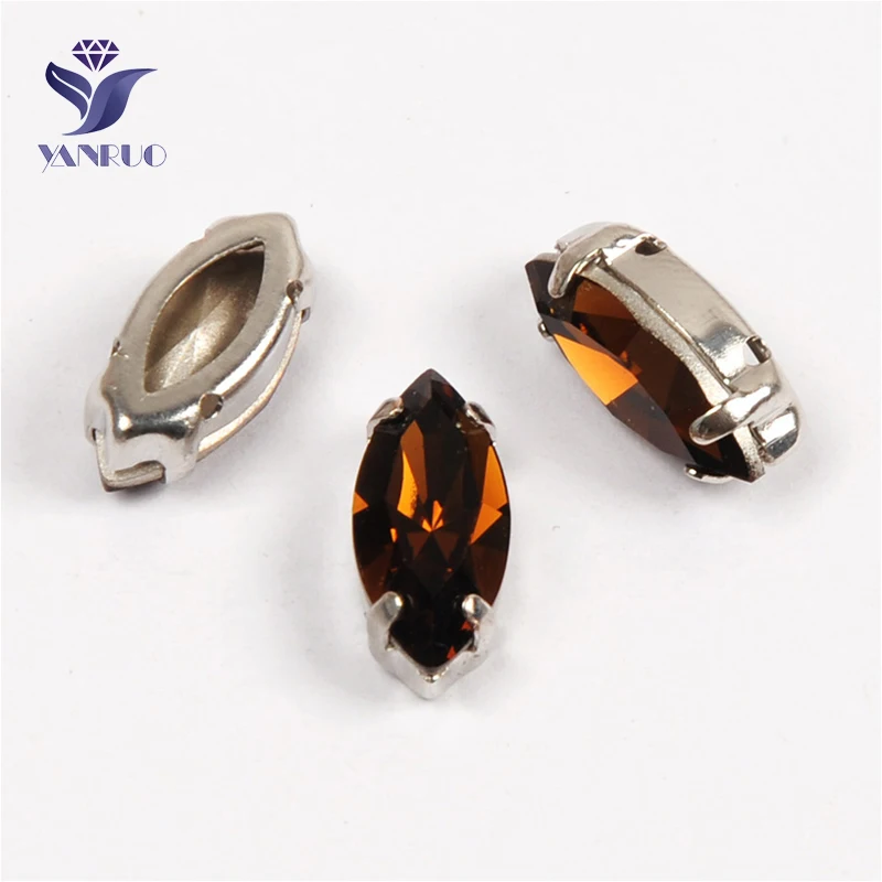 

YANRUO 4200 All Sizes Smoked Topaz Navette Strass Point Back Crystal Rhinestones Horse Eyes Stones For Clothes Decoration