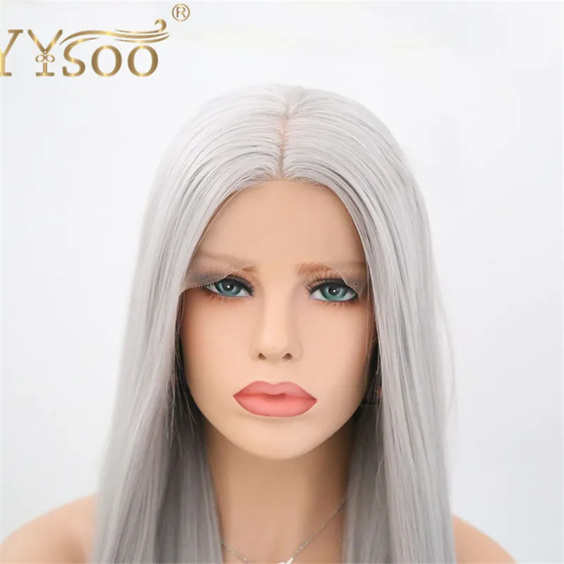 YYsoo สีเทาสังเคราะห์ Wigs สำหรับผู้หญิง13X4ยาวตรงที่สมจริงยาวตรงความร้อนทนวิกผมสังเคราะห์