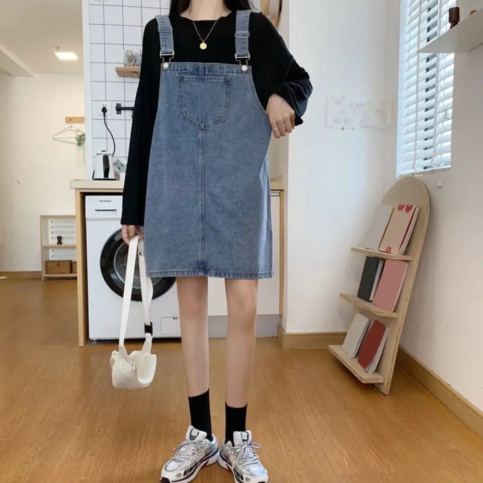 Abito in denim senza maniche da donna al ginocchio con cinturino per spaghetti casual allentato da donna quotidiano streetwear ragazze retrò dolce