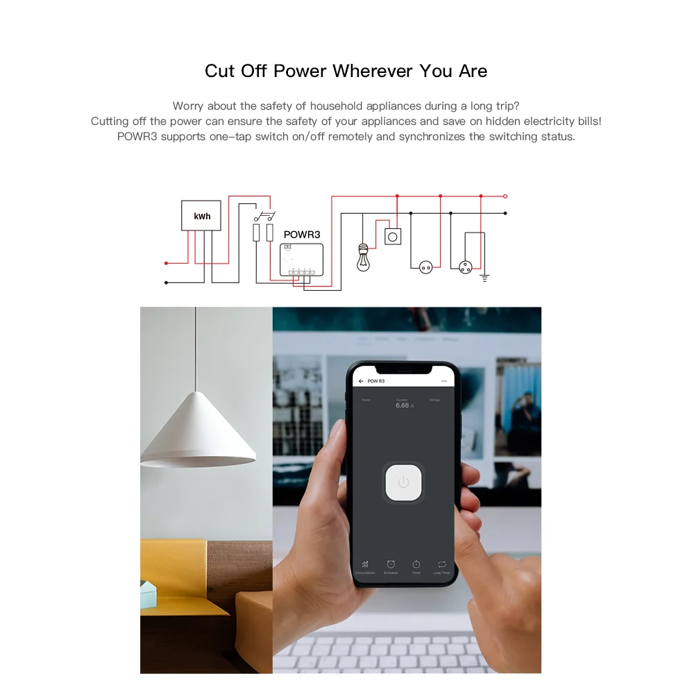 SONOFF POW R3 25A WiFi Smart Switch Power Energy Meter Consumption Voltmeter Overload Protection Works with Google Home Alexa