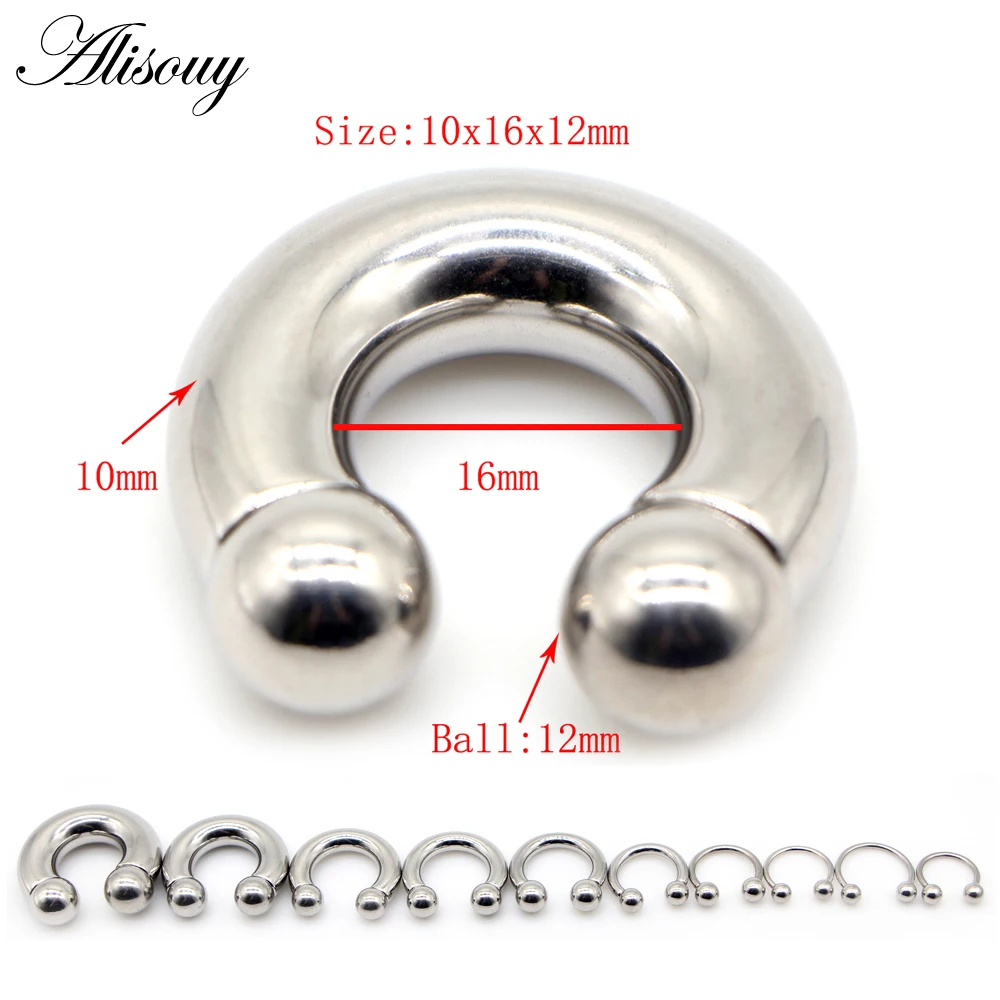 Alisouy 1PC Big Large Size Captive Bead Nose Ring Ear Plug Expander Guauge Male Genital BCR Hoop Earring Piercing Body Jewelry