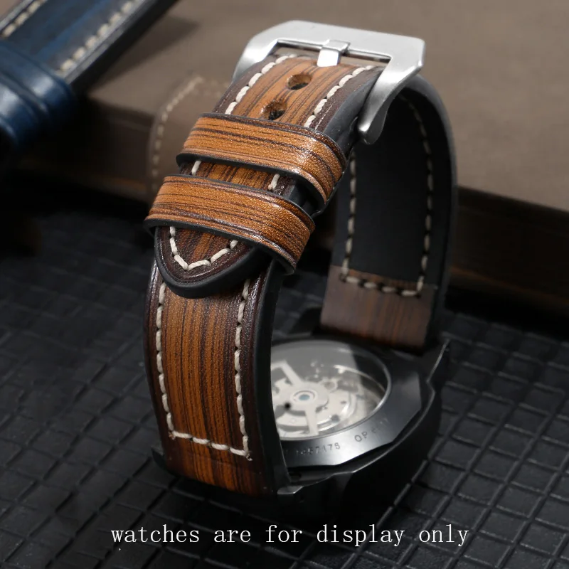 New style Retro Genuine leather watch bands 22mm 24mm 26mm red blue purple bracelet For PAM111 441 male's watch accessories