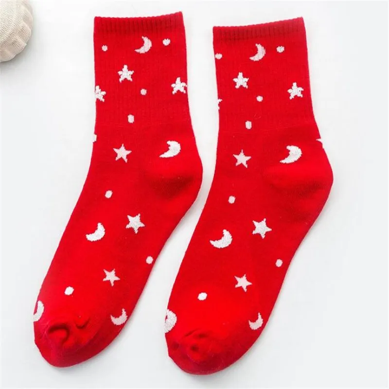 Harajuku Planet Point Yarn Funny Socks Japanese Creative Moon Stars Socks Women Warm Cute Novelty Femme Sokken Female Meias