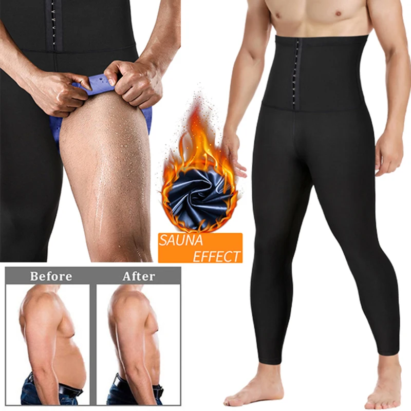 Men Sauna Sweat Slimming Body Shaper Waist Trainer Workout Compression Shapewear Pants Gym Running Leggings for Weight Loss