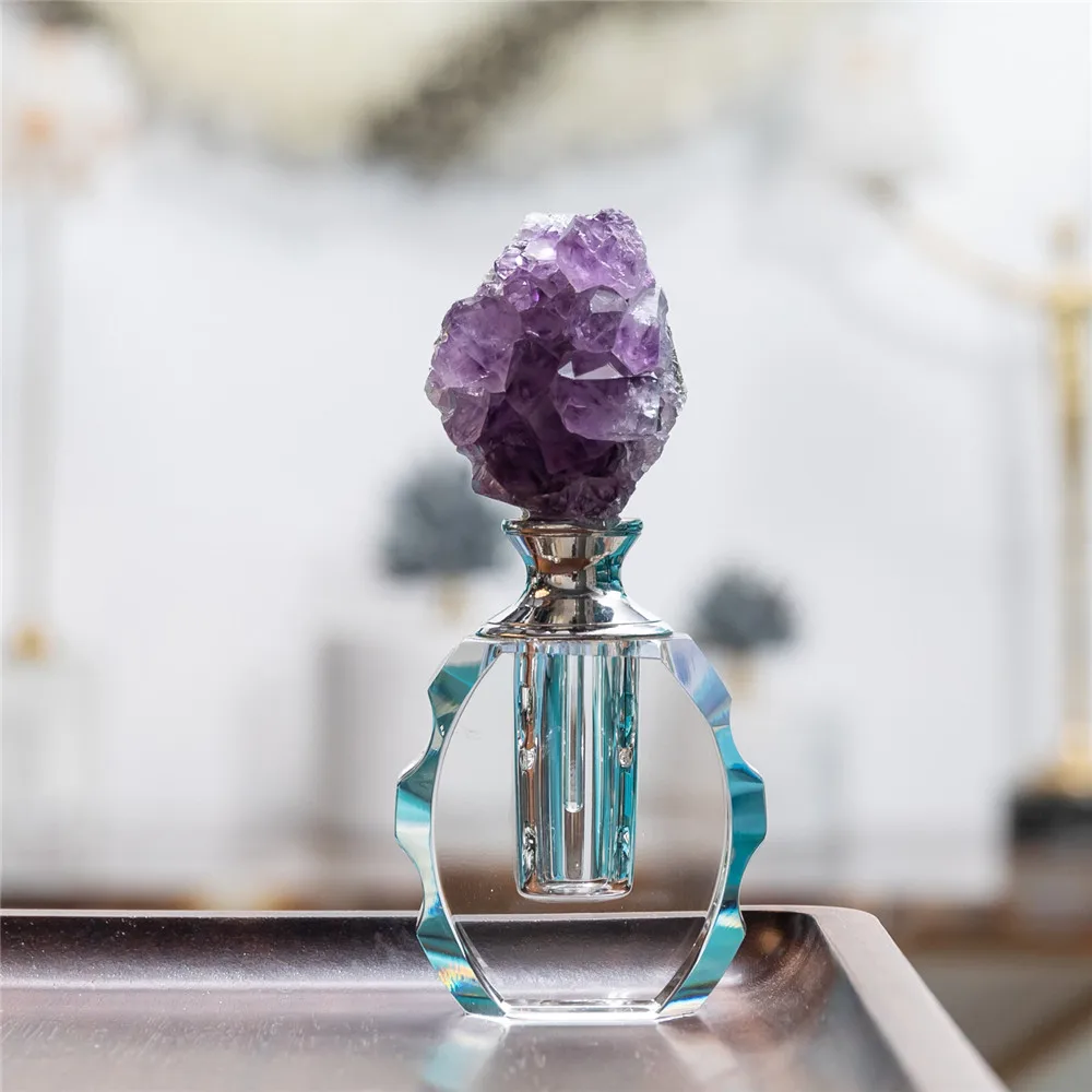 1pcs Natural Stones Amethyst Cluster Perfume Bottles Women Home Decor On The Dressing Table