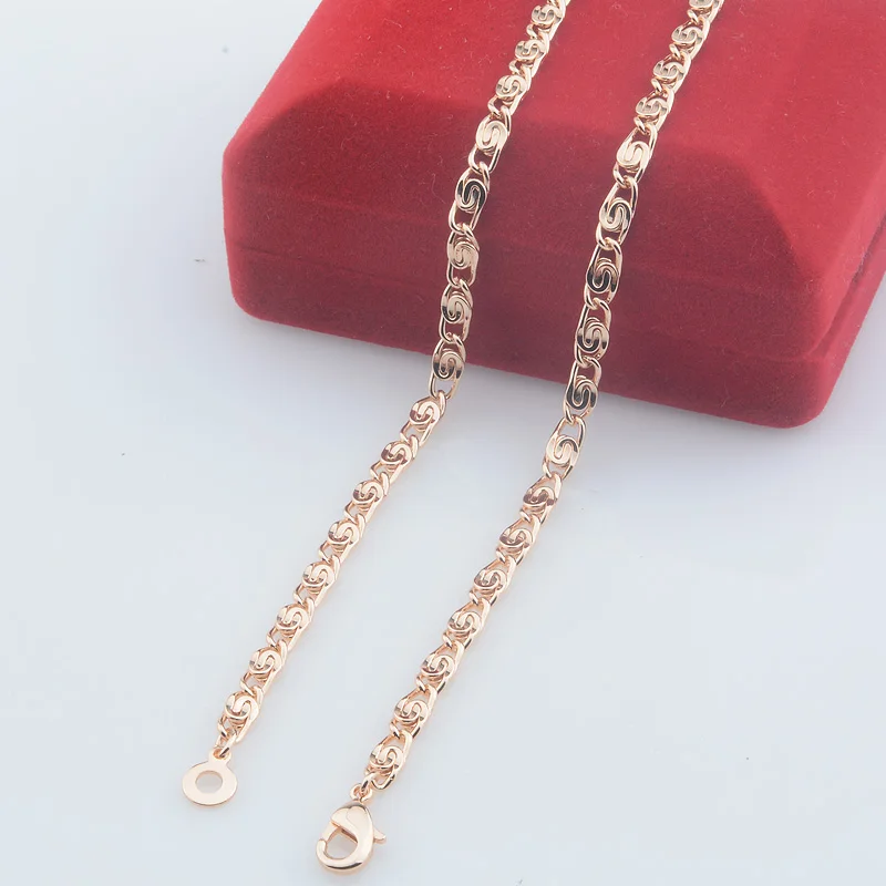 4mm Wide Women Men 585 Rose Gold Color Concave Snail Link Necklace Bracelet Set Jewelry(No Red Box)